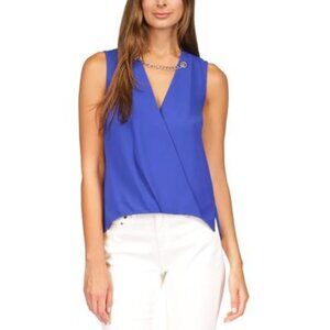 MICHAEL MICHAEL KORS Womens Blue Textured Chain Detail Vented Hem Sleeveless
